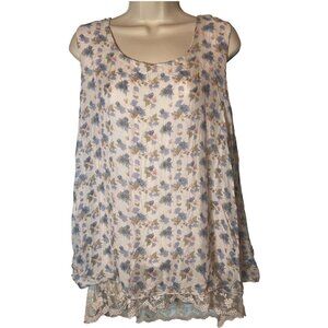 Elena‎ Baldi Women's Top Silk Floral Sleeveless Blouse Size Large Italy Lace Hem